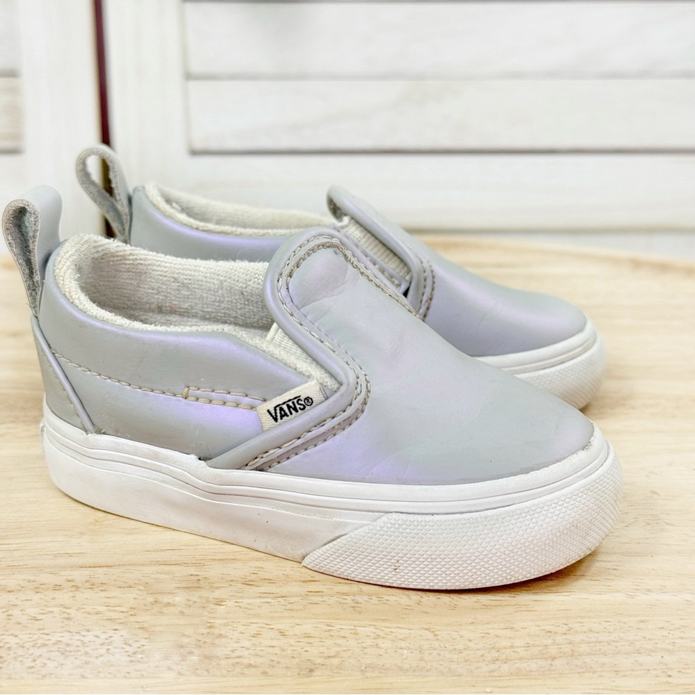 Vans Toddler Slip On Sneakers Iridescent Muted Metallic Grey Purple Size 4